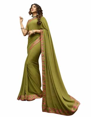 Olive printed georgette saree with blouse 1