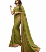 Olive printed georgette saree with blouse