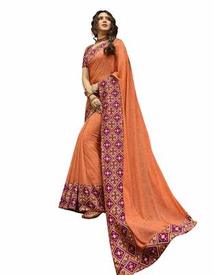 Orange printed georgette saree with blouse 1