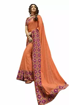 Orange printed georgette saree with blouse