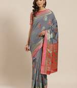 Grey Woven Banarasi Saree With Blouse