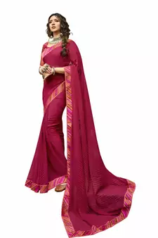 Pink printed georgette saree with blouse