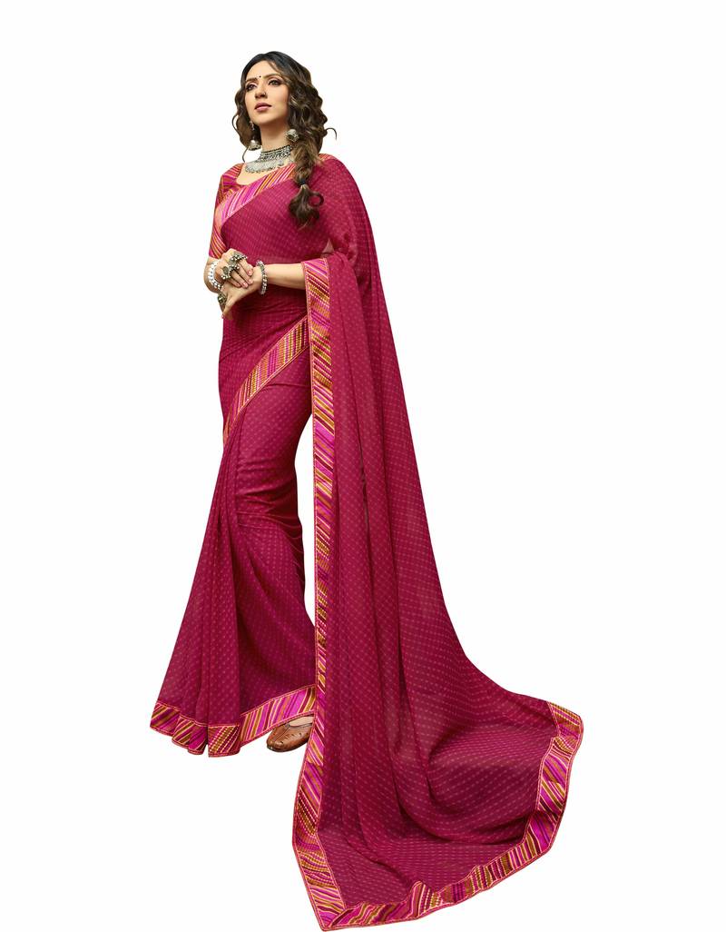 Pink printed georgette saree with blouse