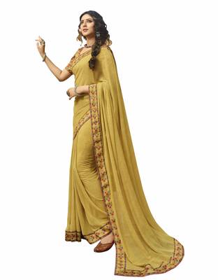 Yellow printed georgette saree with blouse 1