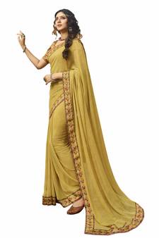 Yellow printed georgette saree with blouse