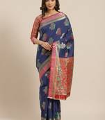Navy Blue Woven Banarasi Saree With Blouse