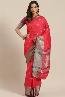 Red Woven Banarasi Saree With Blouse