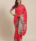 Red Woven Banarasi Saree With Blouse
