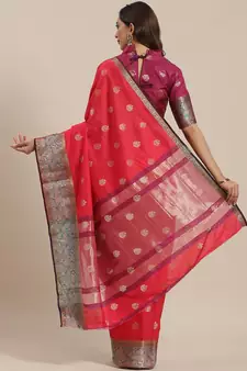 Red Woven Banarasi Saree With Blouse
