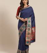 Navy Blue Woven Banarasi Saree With Blouse
