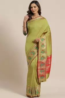 Olive woven banarasi saree with blouse