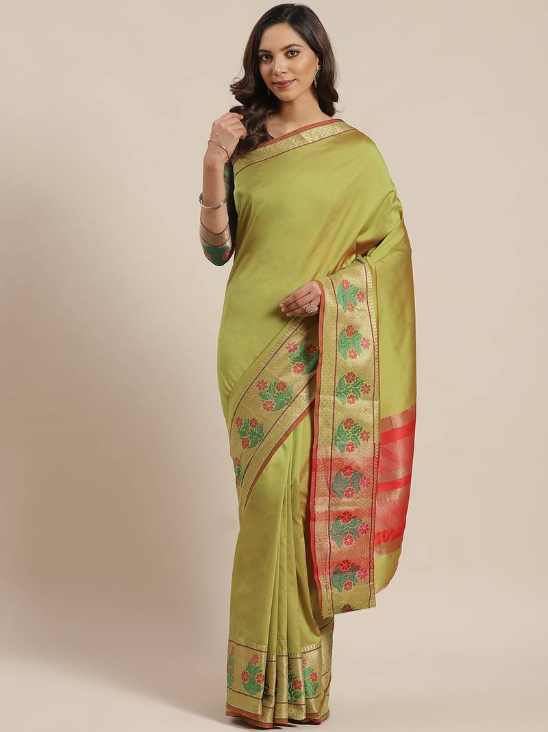 Olive woven banarasi saree with blouse
