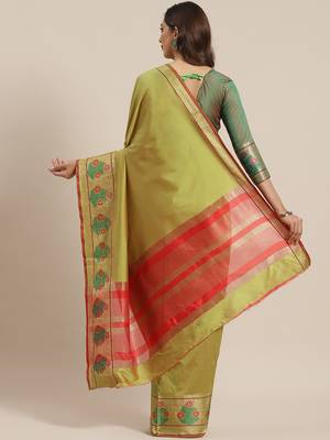 Olive woven banarasi saree with blouse 2