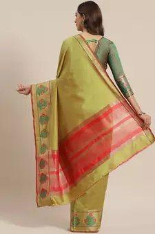 Olive woven banarasi saree with blouse