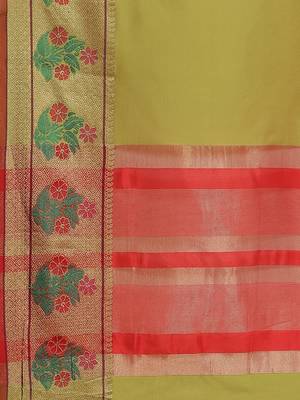 Olive woven banarasi saree with blouse 4
