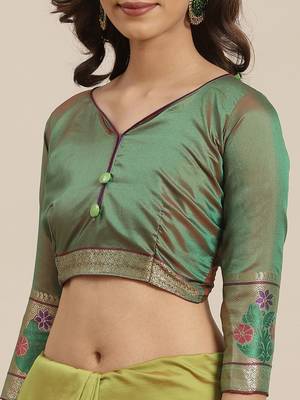 Olive woven banarasi saree with blouse 5