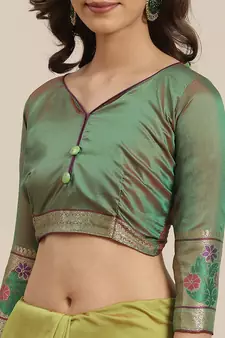 Olive woven banarasi saree with blouse