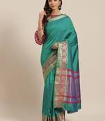 Turquoise woven banarasi saree with blouse