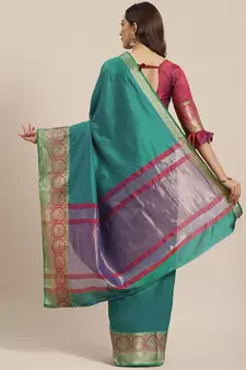 Turquoise woven banarasi saree with blouse