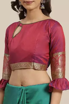 Turquoise woven banarasi saree with blouse