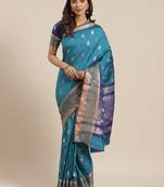 Blue woven banarasi saree with blouse