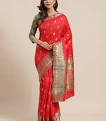 Red woven banarasi saree with blouse