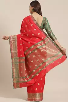 Red woven banarasi saree with blouse