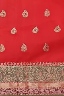 Red woven banarasi saree with blouse