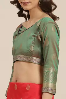 Red woven banarasi saree with blouse