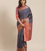 Navy Blue Woven Banarasi Saree With Blouse