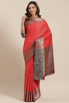 Red Woven Banarasi Saree With Blouse