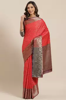 Red Woven Banarasi Saree With Blouse