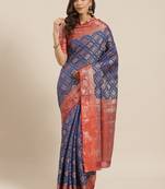 Navy Blue Woven Banarasi Saree With Blouse