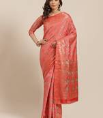 Peach Woven Banarasi Saree With Blouse