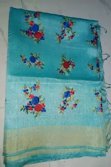 multicolor Handcrafted?Silk linen saree with embroidery work