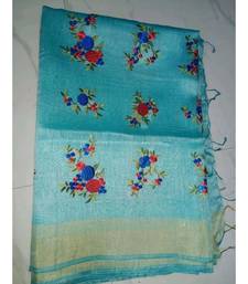 multicolor Handcrafted?Silk linen saree with embroidery work