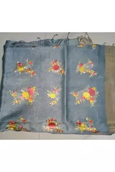 multicolor Handcrafted?Silk linen saree with embroidery work