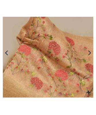 multicolor Handcrafted?Silk linen saree with embroidery work 1