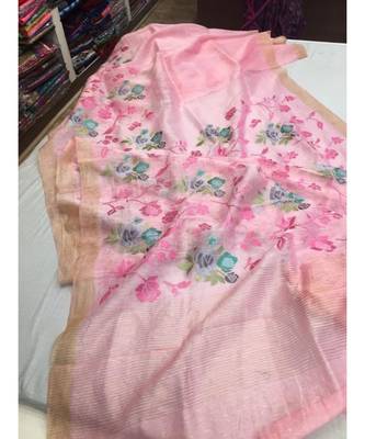 multicolor Handcrafted?Silk linen saree with embroidery work 1