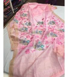 multicolor Handcrafted?Silk linen saree with embroidery work
