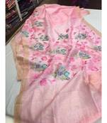 multicolor Handcrafted?Silk linen saree with embroidery work