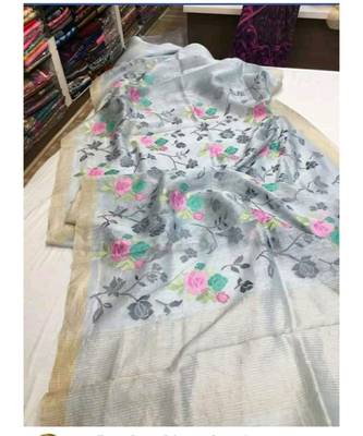 multicolor Handcrafted Silk linen saree with embroidery work 1