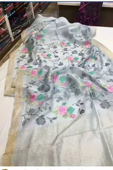multicolor Handcrafted Silk linen saree with embroidery work