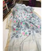 multicolor Handcrafted Silk linen saree with embroidery work