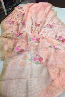 multicolor Handcrafted?Silk linen saree with embroidery work