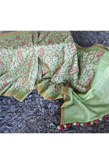 multicolor Handcrafted Silk linen saree with embroidery work