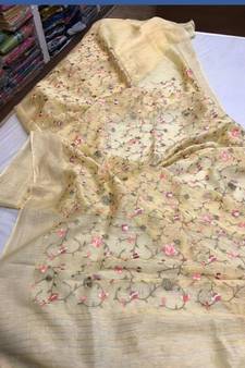 multicolor Handcrafted Silk linen saree with embroidery work