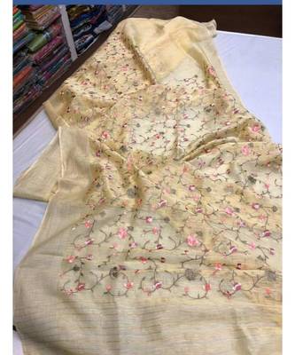 multicolor Handcrafted Silk linen saree with embroidery work 1