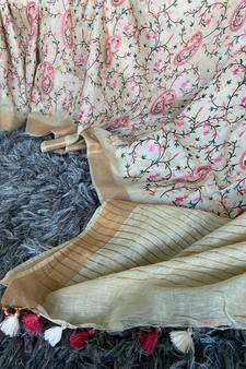 multicolor Handcrafted Silk linen saree with embroidery work