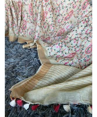 multicolor Handcrafted Silk linen saree with embroidery work 1